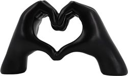 MHOOW Heart Hands Sculpture Aesthetic Decor for Living Room Bedroom Apartment Bookshelf, Knick Knacks Home Decor for Shelves, Unique Gifts for Women Anniversary (Black)