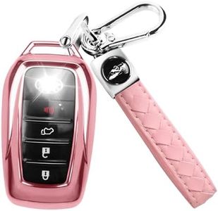 QBUC for Toyota Key fob Cover Case with Keychain,fit for 2021-2024 Toyota Venza RAV4 Prime Sienna Tundra Corolla Cross Land Cruiser Fortuner Mirai(Pink)