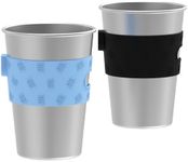 Rich&Ray 12 oz Magnetic Hanging Cups, Magnetic Fridge Stainless Steel Cup, Ruesuable Stainless Steel Cups with Silicone Cup Holder for Refrigerator or Water Coolers, 2 Pack (Black+Blue)