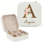 Bemaystar Personalized Travel Jewelry Case - Bridesmaid Gifts, Wedding Gifts, Small Portable Custom Jewelry Box with Floral Initial Letter & Name, Gifts for Birthday Mothers Day for Women Girls