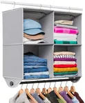 Hold N' Storage - 4 Shelf Hanging Closet Organizer - Closet Hanging Shelves Storage and RV Closet Hanging Organizer- Grey with Black Metal Rod - 24” W x 12” D x 29-1/2” H - Perfect for College Dorms