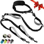 SparklyPets Hands Free Double Dog Leash – Dual Dog Leash for Medium and Large Dogs – Dog Leash for 2 Dogs with Padded Handles, Reflective Stitches, No Pull, Tangle Free Gray