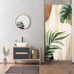 Glawry Small Stall Narrow Shower Curtain 36Wx72L Inches Tropical Bohemian Leaves Mid Century Abstract Boho Botanical Bathroom Curtains Set Plant Palm Leaf Green Minimalist Bath Home Decor Fabric