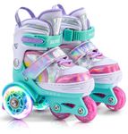 SULIFEEL Rainbow Unicorn 4 Size Adjustable Light up Roller Skates for Girls Boys for Toddler X - Small