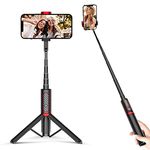 ATUMTEK Selfie Stick Tripod, Extendable 3 in 1 Aluminum Bluetooth Selfie Stick with Wireless Remote for iPhone 13/13 Pro/12/11 Pro/XS Max/XS/XR/X/8/7, Samsung Huawei LG Google Sony Smartphones, Red