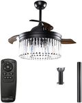 Parrot Uncle Ceiling Fans with Lights and Remote Black Chandelier Ceiling Fan with Light for Bedroom, Retractable Blades, 42 Inch