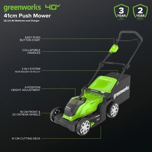Greenworks 40V Cordless Lawnmower – 41cm Cutting Width