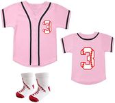 BAICAIYU Kids Baseball Jersey and Socks 2pcs Set of Toddle Softball Shirt Boys and Girls 2-4 Years Old Birthday Outfit, Pink-3, 2 Years