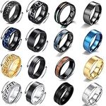 SAMOCO 16 Stainless Steel Band Rings for Men Women Cool Fidget Spinning Chain Ring Anxiety Relief Wedding Engagement Black Ring Set Size 7-11, Non-Precious Metal, No Gemstone