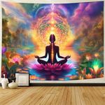 NTERC Yoga Meditation Tapestry Hippy God Buddha Chakra Tapestry Purple Lotus Psychedelic Spiritual Landscape Space Hanging Wall Decoration Large Size 80 "60" for Living Room Bedroom GTDJRC0141