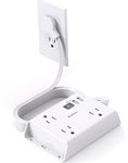 Cruise Ship Essentials - Travel Flat Plug Power Bar, Flat Extension Cord with 3 Widely Outlets and 4 USB Ports (2 USB C) Desktop Charging Station, Home Dorm Room Essentials