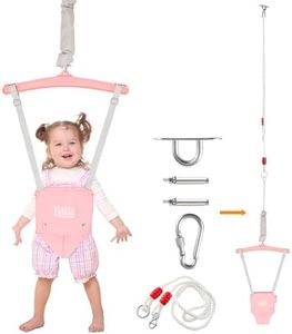 FUNLIO Baby Jumper with a Ceiling Hook for 6-24 Months, Baby Door Jumper for Indoor/Outdoor Play, Infant Jumper Doorway with Adjustable Chain, Easy to Assemble & Store (with a Ceiling Hook) - Pink