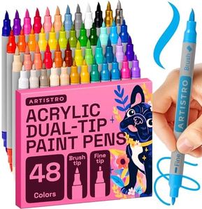 ARTISTRO Dual Tip Acrylic Paint Markers - Easy for All Ages & Levels Acrylic Paint Pens for Fabric, Rocks, Paper, Wood, Canvas, Glass, DIY (Dual Tip Brush + Fine, 48)