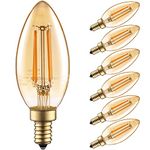 TORCHSTAR Dimmable E12 LED Candelabra Bulb, UL Listed, 40W Equivalent Chandelier Light Bulbs, 350lm, LED Filament Candle Bulb C11, Amber Glass Ceiling Fan Light Bulbs, 2200K Amber Warm, Pack of 6