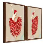 Art Street Red Floral Dancing Lady Framed Canvas Painting Set of 2 Wall Art Print-13x17 inch