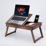 Vigo Wood Laptop Stand for Bed, Adjustable Laptop Lap Desk and Lap Tray with Built-in Storage, Foldable and Ergonomic Design for Reading, Writing, and Working (Walnut)