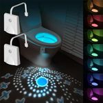 VEEKI Toilet Light Motion Sensor, 16 Colors Changing Toilet Night Light with Star Projection Light, Rechargable Toilet Bowl Light LED Night Light for Bathroom, Funny Gift for Women Men Teen (2PCS)