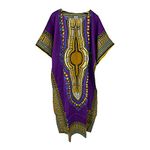 Womens 100% Cotton Long Kaftan Dress Summer Dashiki African Print One Size Loose Baggy Style Beach Cover (Purple)