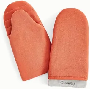 Caraway Linen Oven Mitts - 100% Organic Cotton Oven Mitt - Double-Layer & Stain-Resistant Stitching - Safe Handling of Hot Kitchenware - Set of 2 - Perracotta