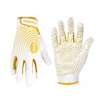 HANDLANDY Youth Football Gloves, Sticky Wide Receiver Gloves for Kids & Adult, White and Gold Stretch Fit Football Gloves, Medium