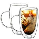 Youngever 2 Pack 450ML Glass Coffee Mugs, Double Wall Thermo Insulated Glass Coffee Cups, Glass Tea Mugs