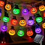 Homeleo Upgraded Solar Pumpkin String Lights for Halloween Decorations Outdoor, 5 Meters 30 LED Multicolour Halloween Lights for Outside Garden Decor Yard Front Door Party Window Decorations