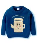 Bold N Elegant Kid's Full Sleeve Cartoon Warm Woolen Winter Holiday Party Pullover Sweater Cardigan for Boys & Girls (2-3 Years, Blue)