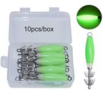 Luminous Squid Jigs Lures Cuttlefish Sleeve Saltwater Fishing Lure Bait Glow in Dark Shrimp Prawn Octopus Bait Head Hooks Stainless Steel Squid Hooks