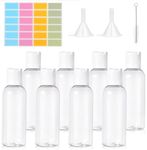 flintronic 8Pack Transparent Travel Bottles, 100ML Refillable Travel Bottles, Travel Bottles Set for Toiletries Shampoo Cosmetic Liquid with 4*Spray Head, 2*Dropper, 2*Funnel, 2*Sheet Label, 1*Brush