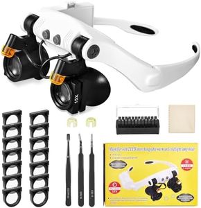 Anpro Magnifying Glasses Headset,Max 25X Magnifying Glasses with LED Light with 14 Lenses (3X-15X),Headband Magnifier with Adjustable Angle/ESD Tweezers, AAA Battery Powered (Not Included)