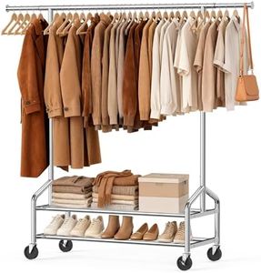 WATIOWL Heavy Duty Clothes Rack, Rolling Clothing Rack for Hanging Clothes Load 650 LBS with 2 Sturdy Shelves, Metal Garment Rack with Wheels for Bedroom, Laundry Room, Retail Store, Silver