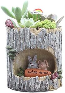 Cute Succulent Pots Pot Animal Bunny 4 inch Planter Planters Plants with Drainage Hole Tree Stump Pen Holder Garden for Air Plant Plants Indoor Room Desk Decor Cactus Flower Pot Gifts (Big Rabbit)