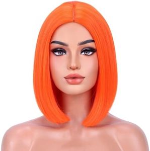 MAGQOO Orange Wig Orange Bob Middle Part 10 Inches Women Girls Short Straight Bob Wig Synthetic Heat Resistant Cosplay Costume Party Wigs