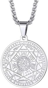 FaithHeart Collana Uomo Talismano 7 Arcangeli Amuleto Sigillo Ciondolo Rotondo Celeste 7 Arcangeli Oro/Nero/Acciaio Inox Personalizza Catena 55+5 CM Collana Protezione Occulta