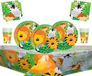 Offer Shop Jungle Animal Party supplies Tableware Kids Birthday Party-16 Plates 16 Cups 16 Napkins 1 Tablecloth-Serves 16 Guests