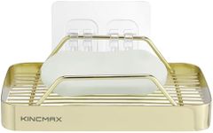 KINCMAX Premium Stainless Steel Soap Holder - Durable with 360-Degree Ventilation - Strong Adhesive Soap Bar Hold - Dish Caddy for Shower Wall Bathroom Mirror Kitchen - Gold