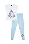 Disney Ladies Eeyore Long Pyjama Set White Blue (8-10)