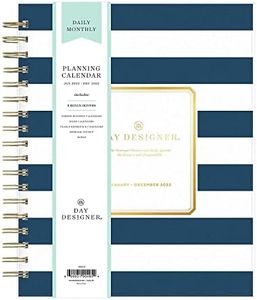 Blue Sky Day Designer for 2022 Daily & Monthly Planner, 8' x 10', Frosted Flexible Cover, Wirebound, Navy Stripe (103622-22)