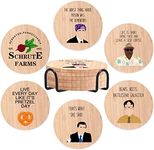 The Office Bamboo Wood Coasters Set of 6, Coasters for Drinks with Holder Housewarming Gift Kitchen Decor