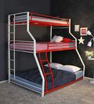 Royal Interiors Abigail Triple Metal Twin Over Twin Bunk Beds for Kids | Bunker Bed for Adults | Double Decker Bed for Kids Room Furniture | Frame Only, Mattress not Included (Ivory & Red)