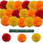 YGbridge Artificial Marigold Flowers, 60Pcs Silk Marigolds Decoration Set, Orange Marigolds Flowers for Dia de los Muertos Decor, Diwali Decorations, Day of The Dead Decor (60, Orange, Yellow, Red)