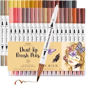 Ohuhu Skin Tone Markers 36-colors: Dual Tip Brush and Fineliner Markers for Adult Coloring Water Based Art Skintone Marker Pens Set for Portrait Drawing Lettering Writing Calligraphy Journaling