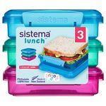 Sistema 3-Piece Sandwhich Containers for Lunch Boxes and Meal Prep, Dishwasher Safe, 1.9-Cup, Blue/Green/Pink