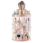 SUNFICON Rotating Makeup Holder Organizer Crystal Pink 360 Rotation Cosmetic Storage Stand Acrylic Makeup Turntable Spin Display Stand Bathroom Vanity Dressing Table Gift Girl Ladt Women