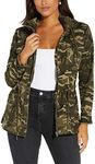 Women Casual Camouflage Warm Winter Safari Jackets Long Sleeve Zipper Lightweight Canvas Overcoat Hunting Hoodie