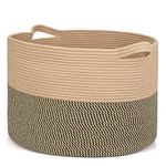 ZLG Round Toy Storage Basket 83L Jumbo Blanket Basket Woven Towel Basket in Living Room Nursery Clothes Organizer Woven Storage Basket for Kids with Handles, 21.7 x 21.7 x 13.8 inches