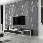 Trafagala Non-Woven Silver Grey Wallpaper 3D Embossed Striped Feature Branch Glitter Wallpaper Flocking Textured Wallpaper Modern Minimalist for Bedroom Living Room TV Backdrop Hallway Hall Lounge