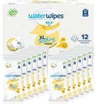 WaterWipes Plastic-Free XL Bathing Wipes for Toddlers & Babies, 99.9% Water Based Wipes, Unscented & Hypoallergenic for Sensitive Skin, 192 Count (12 pack), Packaging May Vary