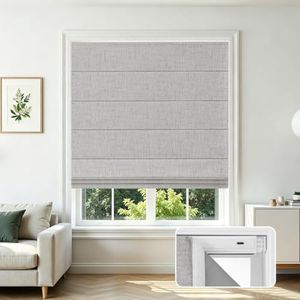 Joydeco No Drill Cordless Roman Shades, Blackout, 70" W × 72" H, White