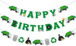 Bessmoso Garbage Truck Birthday Banner Trash Truck Party Supplies Waste Management Recycling Decorations Set of 3